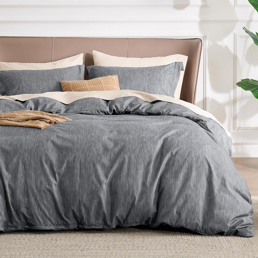 Bedsure Duvet Cover Queen Size - Soft Cationic Dyed Duvet Cover Set for Kids with Zipper Closure, 3 Pieces Bedding Set(Dark Grey, 90"x90")