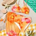 RoseSeek Girl's 3 Piece Bikini Set Floral Leopard O-Ring Swimsuit Beachwear