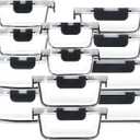 12 Pack Glass Meal Prep Containers with Airtight Lids, Leak-Proof Food Storage Containers, Dishwasher/Microwave/Oven/Freezer Safe Glass Containers for Lunch, Leftovers, to Go (Grey)