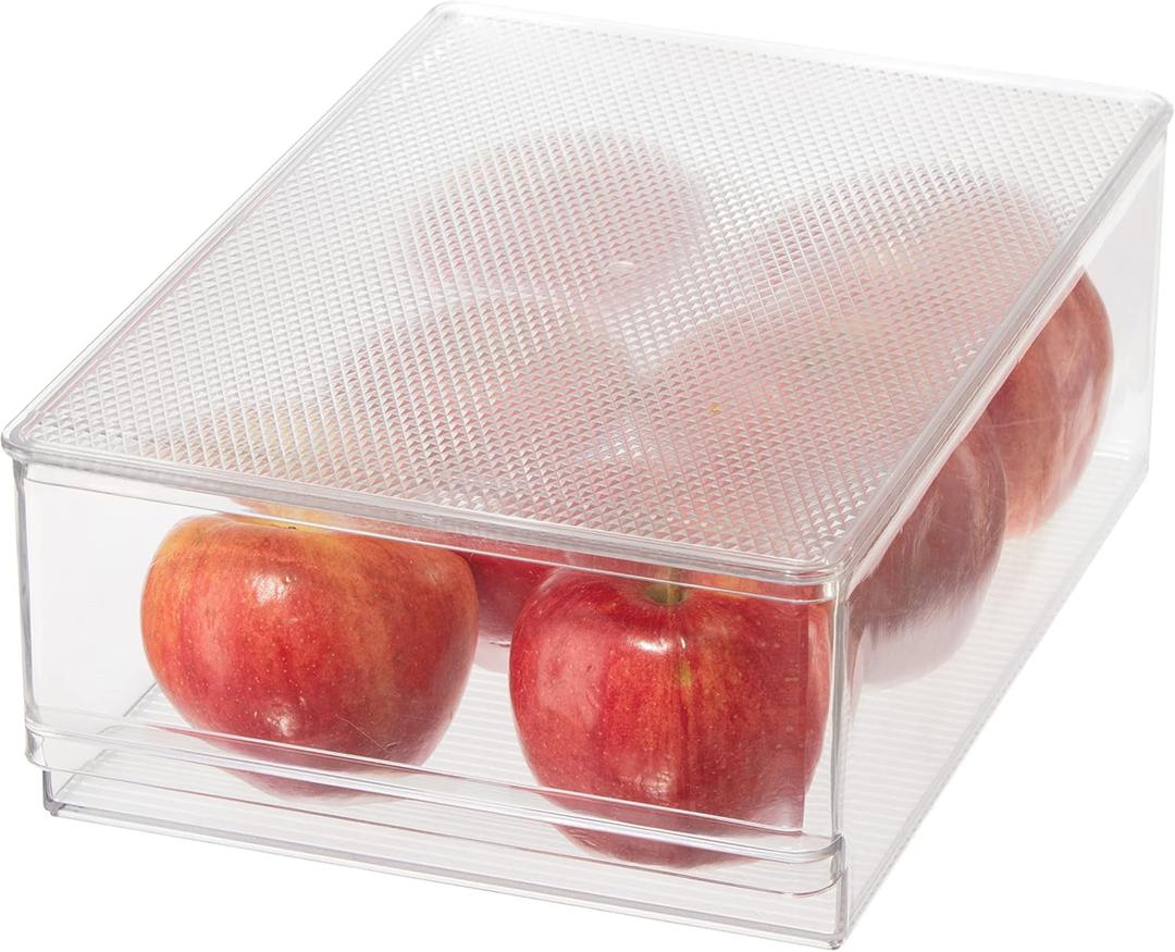 Oggi Clear Stackable Storage Bin with Lid - Ideal for Kitchen, Pantry, Cabinet, Bathroom, Bedroom, Kids, Refrigerator, Freezer. With Handles - Organize Jars, Packets, Snacks, Pasta - 12x8x4