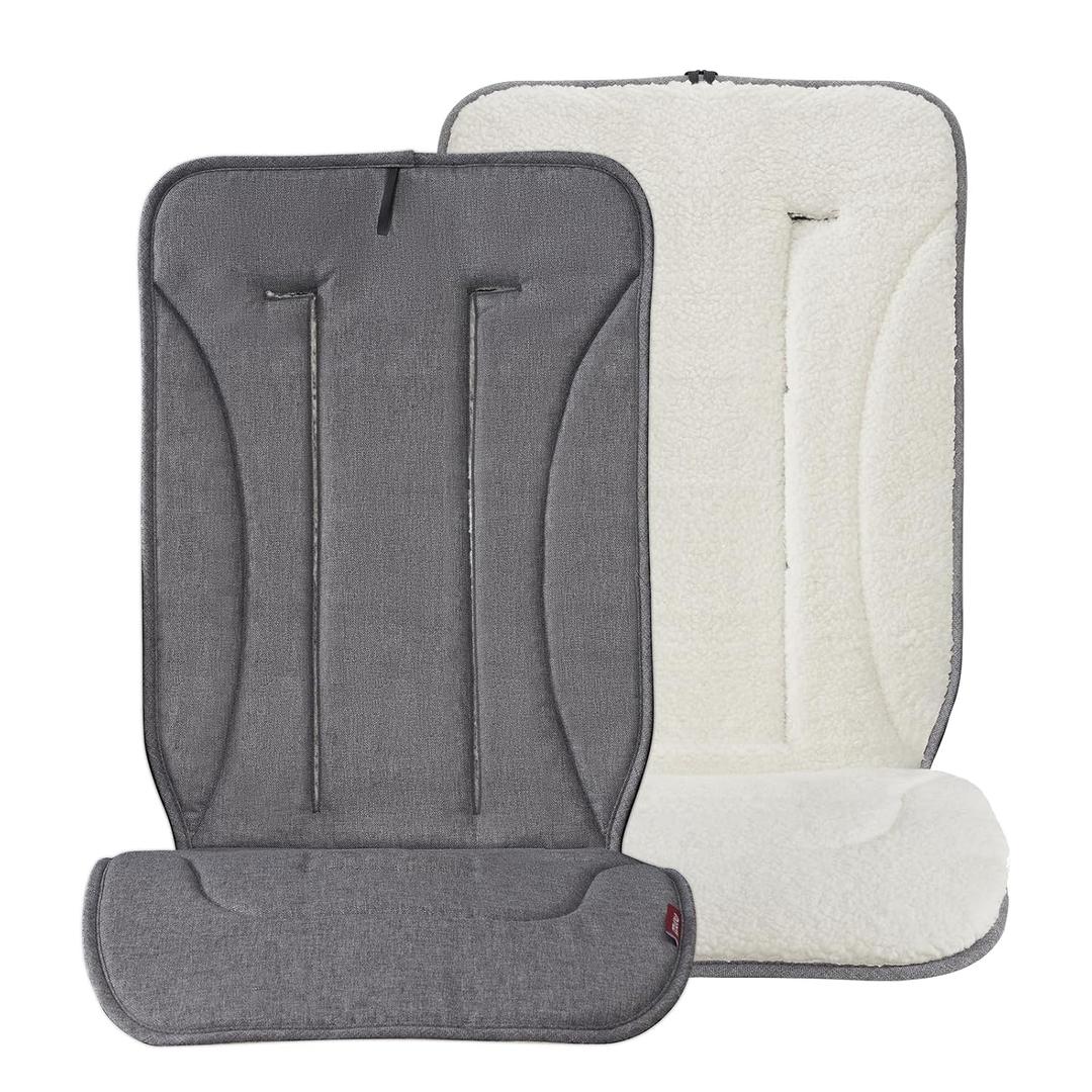 Momcozy Reversible Stroller Cushion | Universal Breathable Stroller Liner | Winter Warm Car Seat Liners | Crib Carriage Cushion Pad | Plush for Winter Use Soft Fabric for All-Season Comfort (Gray)