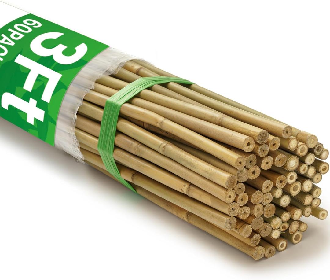 60Pcs Bamboo Stakes for Plant 3 Feet, Garden Bamboo Plant Stakes for Plants Support, Climbing Plants, Tomatoes, Sunflowers, Beans, Potted Plants, Trees