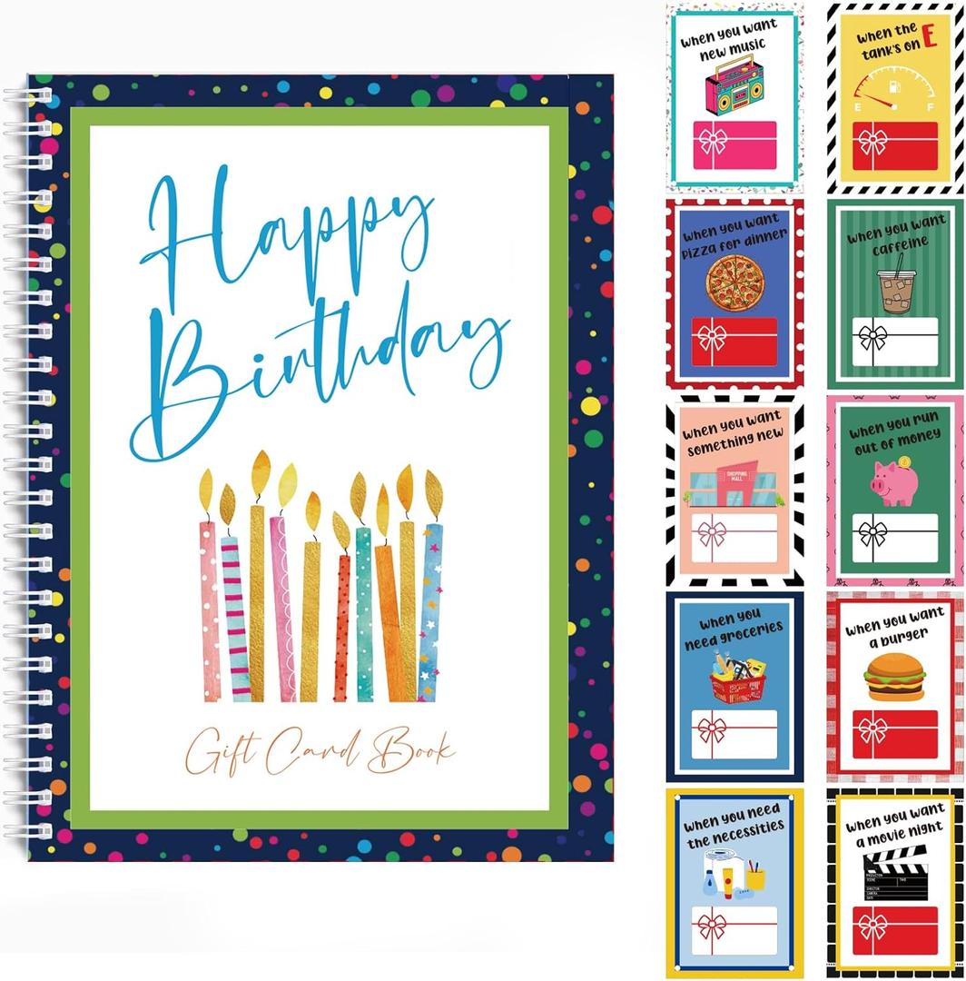 Motiskyy Birthday Gift Card Book 7 x 5 Inch Happy Birthday Booklet Organizer Greeting Card Album Keeper Personalized Gift for Birth Party Supplies(Novel)