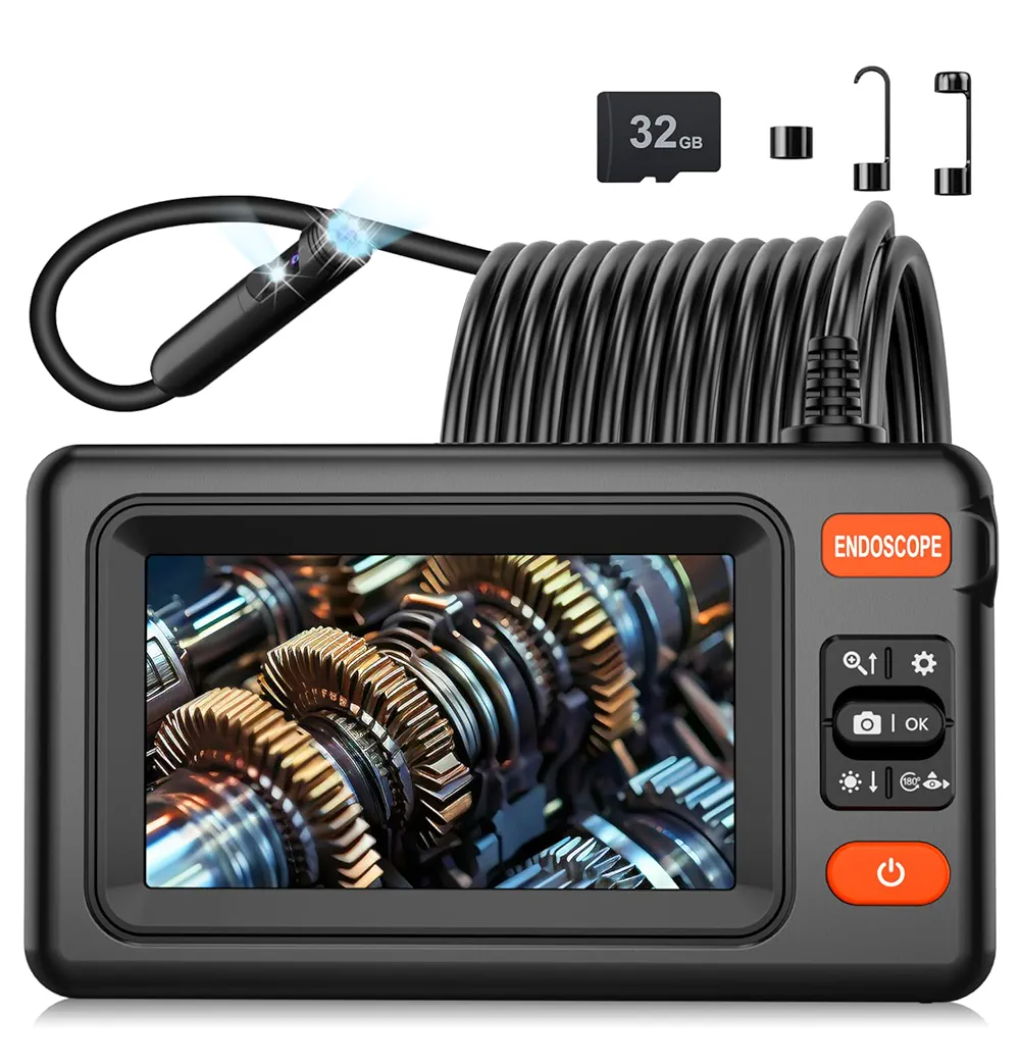 Dual Lens Endoscope Camera with Light, 1920P HD Borescope Camera with 4.3" LCD, 8 Adjustable LEDs, 16.4FT Semi-Rigid Cable & 32GB Card-IP67 Waterproof Inspection Borescope for Sewer/Drain/Pipe