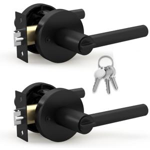 Mega Handles Ronn Entrance Entry Lever Door Handle Heavy Duty Round Locking Lever Set for Left or Right-Handed Doors, Interior/Exterior Door Levers - Matte Black (2 Pack) Keyed Alike