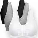 Bestform 5006014 Comfortable Unlined Wireless Cotton Stretch Sports Bra with Front Closure (36, Grey | Black | White)