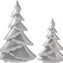 RM ROOMERS Christmas Tree Figurines Decor Wooden, Set of 2 Silver Christmas Trees Tabletop, Sparkling Glittered Xmas Tree Statues - Decorative Centerpieces for Desk, Mantel, Entryway, Home Decor