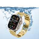 Anlinser Metal Bands Compatible with Apple Watch Band 49mm 46mm 45mm 44mm 42mm Women Men, Five-link Stainless Steel Strap for iWatch Ultra 3/2/1 SE Series 11 10 9 8 7 6-1 (Gold)