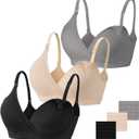Vinfact 3 Pack Nursing Bras for Breastfeeding Seamless V Neck Maternity Bra Women Pregnancy Breastfeeding Bra (Medium, Black/Nude/Grey)