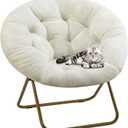 DUMOS Comfy Saucer Chair, Faux Fur Lounge Seasting XL Circle Chair for Bedroom, Dorm & Gaming, Foldable Fashion Accent Seat for Small Spaces, Folding Moon/Mushroom/Round Oversized Style,White