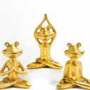 Yoga Frog Statues, 3.8"-5" H Golden Frog Figurines Home Decor, Therapy Office Decor Small Sculptures for Shelves, Living Room, Bookshelf, Desk, Bedroom - Set of 3 (Golden Frogs)