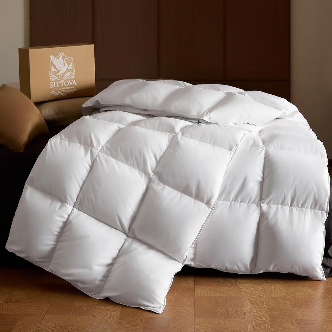 Goose Down Fiber Comforter California King Summer Hotel Quality Duvet Insert, High Fill Power, Ultra Soft 100% Cotton, Box-Stitched, Lightweight Luxurious White Cooling Comforter, 96"x 106"