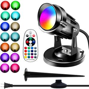 RGBW Spot Lights Indoor, 6W Uplighting 16 Color Changing Uplights Indoor with Remote Control, Plant Spotlight Party Decorative with Base and Stake,1 Pack