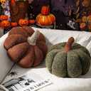 Yousoontic 1 Pcs Fall Pumpkin Throw Pillows 14" x 8" Brown Green Simulated Stuffed Pumpkin Pillow for Halloween Thanksgiving Autumn Decor Fall Bedroom Couch Sofa Decor Supplies