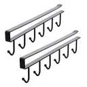 Gouccpu Under Cabinet Coffee Mug Holder - 6 Hooks Cups Storage Rack, Drilling Free, Kitchen Utensil Hanging Hooks Rack 2 Pack