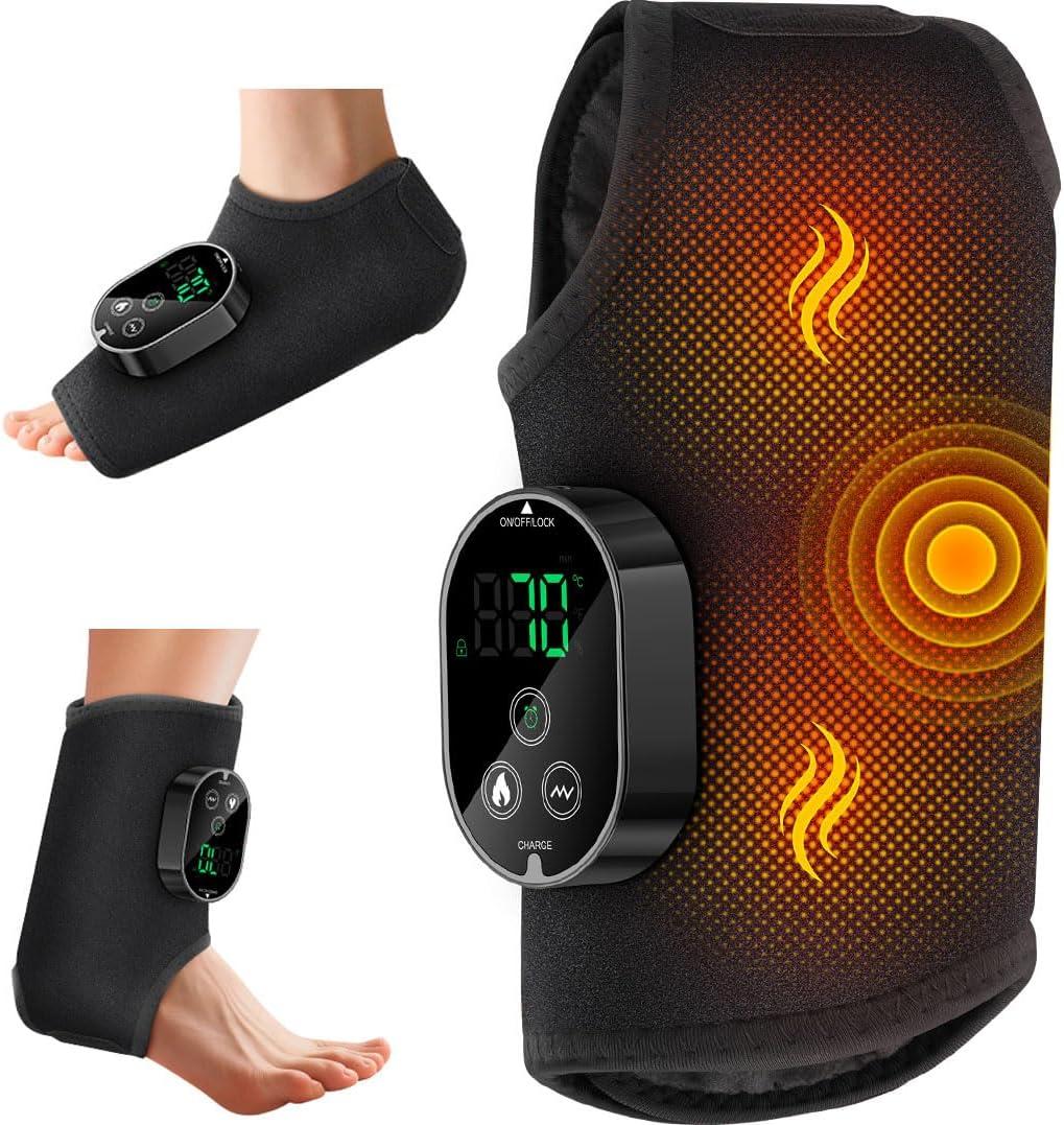 Foot Massager for Neuropathy Plantar Fasciitis Pain Relief, Cordless Heated Vibrating Cloud-Soft Ankle Wrap Feet Massage, Portable 2H Run Time, 6 Heats, 3 Modes, Auto-Off Timer, 1pcs (Blackx1)