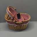 GNIEMCKIN 14 Inch Wicker Basket with Handle, Wicker Picnic Baskets with Red Liner, Oval Willow Woven Basket for Fruit, Wine, Wedding, Picnic
