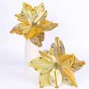 6 Pcs Vintage Gold Christmas Tree Decorations, 9" Large Christmas Flowers with Gem Glitter, Artificial Magnolia Poinsettia Flowers for Tree Wreath Garland Swag Vase Pot, Xmas Ornaments Decor Set (Glod)