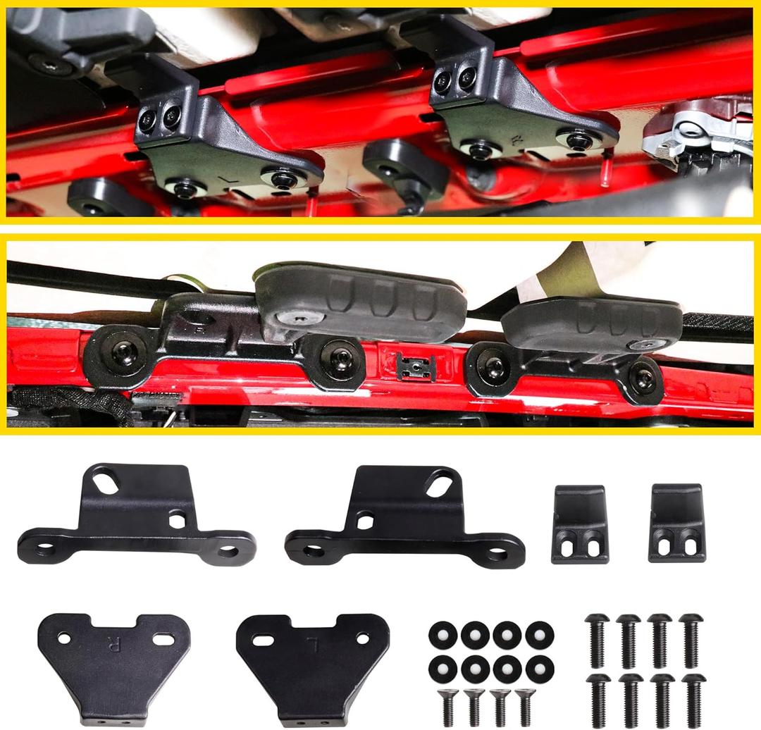 Hard Top Mounting Bracket Kit Compatible with 2018-2024 2025 Jeep Wrangler JL 4XE Gladiator JT Accessories Hardtop Mount Installation Brackets Hardware, Complete 1 Set Metal Black