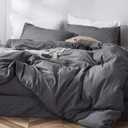 MooMee Bedding Duvet Cover Set 100% Washed Cotton Linen Like Textured Breathable Durable Soft Comfy (Heathered Dark Grey, Queen 90"x90")