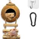 Leopard & Crested Gecko Coconut Cave Reptile Hide with Ladder, Snake Natural Coco Shell Hut Hideout, Terrarium Tank Decor Accessories, Hamster Climbing Toy, with Sticky Wall & Carabiner Hook