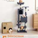 Feandrea Cat Tree, 59.5-Inch Tall Cat Tower, Plush Multi-Level Condo with 5 Scratching Posts, 2 Perches, 2 Caves, Hammock, 2 Pompoms, Smoky Gray UPCT192G01