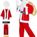 ASOOX Children's Santa Claus Costume  6PCS Boys' Santa Suit for Kids' Christmas Cosplay Party (Large, Red)