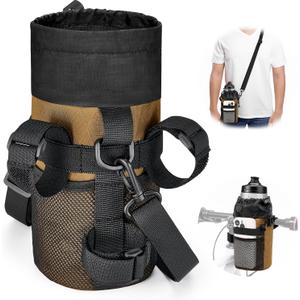 WOTOW Bike Water Bottle Holder - Universal Bike Cup Holder with Adjustable Shoulder Straps and Mesh Pockets, Insulated Drink Holders for Cruiser, Scooter, Mountain Bike & Wheelchair, Tan (Khaki)