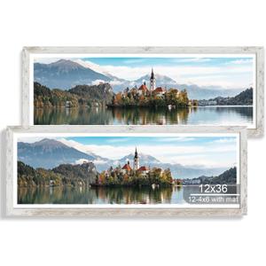 12x36 Picture Frame 2 Packs, Real Glass and Grey Wood Frame, Display Collage Pictures Twelve 4x6 With Mat or Pennant 12 x 36 Without Mat - Horizontal or Vertical Wall Mounting (12x36 in matted to 12-4x6)