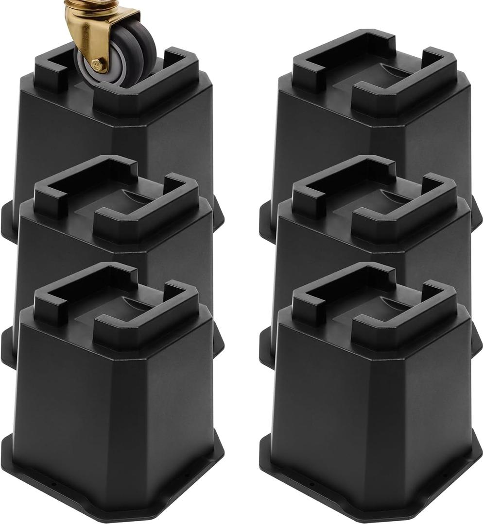 MCXYEM Adjustable Bed Furniture Risers Elevation in Heights Heavy Duty Risers for Both Posts and Wheels of Furniture Sofa Bed Couch Table (Black 6 Pack, 8 Inch)