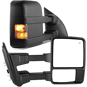 YITAMOTOR Towing Mirrors Compatible for 99-07 Ford F250/F350/F450/F550 Super Duty, 01-05 Excursion Pair Set Extendable Smoke Power Heated with Signal Light Side Mirrors and Ford Dual Arm Passenger Door Mirror OEM LKQ 1447151
