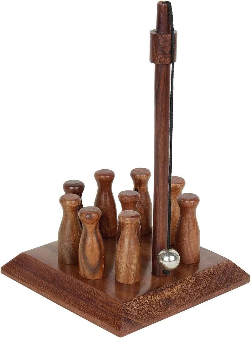 Ajuny Handcrafted Table Top Mini Bowling Game Set Wooden Bar Bowling Pin for Adults and Kids - Portable Home Office Desk Toys Gift Set of 1, Size 2 Inches