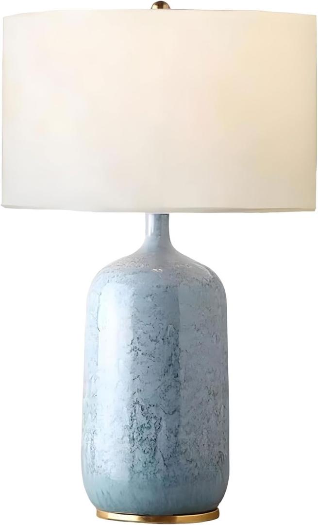 Light Blue Ceramic Table Lamp, Modern Ceramic Blue Lamps, Simple Bedroom Bedside Table Lamp,for Living Room Farmhouse Bedside Lamps Boho Lamps