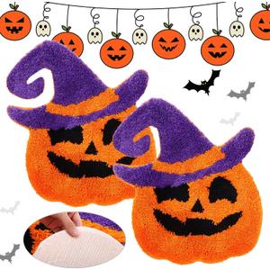WILLBOND 2 Pcs Halloween Bathroom Rugs Spooky Pumpkin Bath Mat Non Slip Washable Halloween Bathroom Decor Mat Front Door Rugs for Holiday Kitchen Home Decor, 19.7 x 17.7 Inch