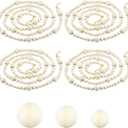 4PCS 172in Christmas Wood Bead Garland, Creative Wooden Garland for Valentine's Day Decor, Farmhouse Wall Home Rustic Country Natural Holiday Decoration Hanging Prayer Beads