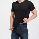 Mens Silk T Shirt Soft Undershirt Summer Comfort Breathable Tee Workout Top Casual Sleep Wear No Shrink,Great Gift (Black, XXL)