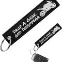 Personalized Keychain, Embroidery Double Sided Key Chain Tag, Customized Car Scooter Key Chain Luggage Tag for Men (DROP A GEAR)