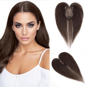 Hairro Human Hair Toppers For Women Lace Base Remy Topper Hair Pieces No Bangs Clip On Topper Handmade Wiglet Hair Extensions For Hair Loss 11 Inches 21g #02 Dark Brown