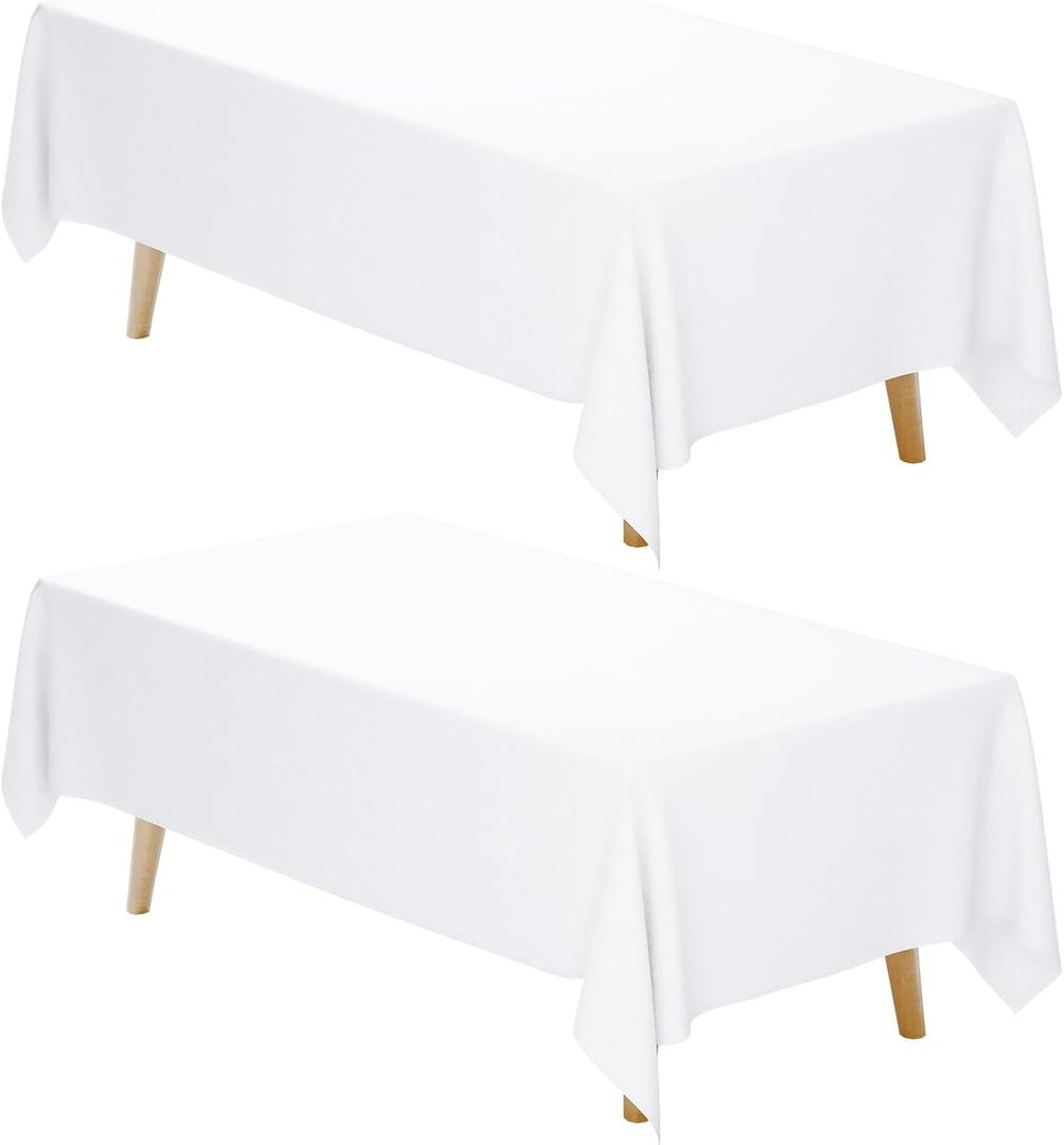 Fixwal White Tablecloth Rectangle 70 x 120 Inch, 2 Pack 6-8ft Polyester Fabric Table Cloths Rectangular Table Covers for Party, Banquet, Dining, Birthday, Wedding