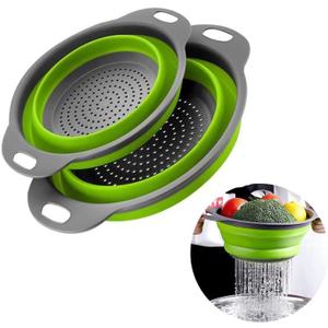 2 Pack Collapsible Colander Set, Emptycolor Foldable Collapsible Strainers for Kitchen, Small Round Colander with Base and Handles for Pasta, Fruit, Vegetables  Space-Saving Kitchen Strainer Baskets
