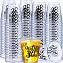 Nuogo 100 Pcs Dirty 30 Plastic Shot Glasses 2 oz Plastic Disposable Cups, 30th Birthday Party Favors for Her and Him Dirty Thirty Birthday Decorations 30th Clear Whiskey Glasses Anniversary(Black)