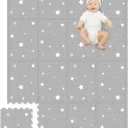 Extra Large Baby Play Mat - 4FT x 6FT Non-Toxic Foam Puzzle Floor Mat for Kids & Toddlers (Grey/White Star)