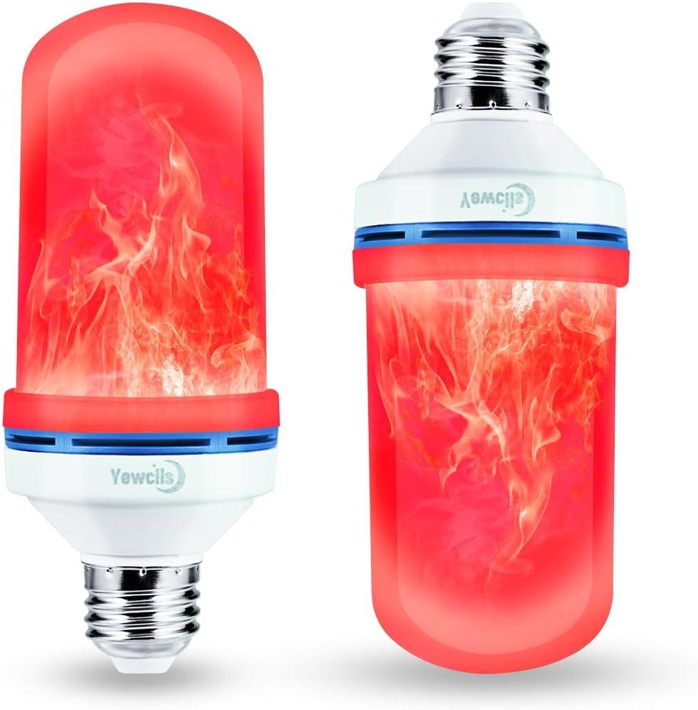LED Flame Effect Light Bulb, 4 Modes E26 Base Fire Light Bulbs with Gravity Sensor (Red - 2 Pack)