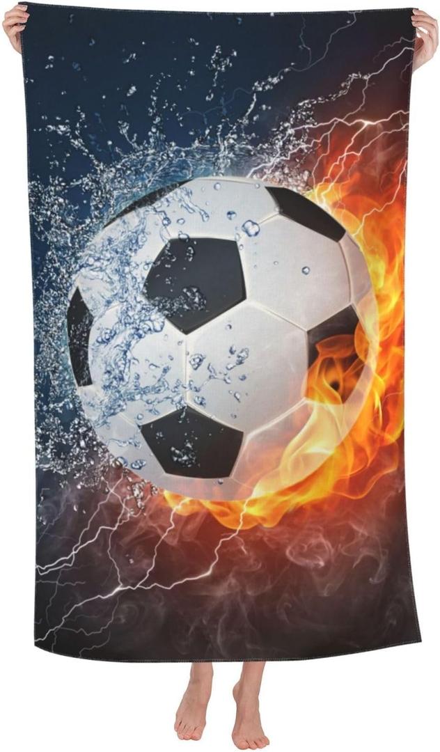 VOOHDDY Soccer Ball Cool Sport Football Beach Towel Large Soft Absorbent Microfiber Quick Dry Oversized Bath Towels for Bathroom Men Boys Pool Camping Travel Swimming Picnic Sports