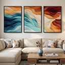 Large Framed Blue Orange Abstract Wall Art for Living Room, Set of 3 Modern Canvas Prints Paintings Artwork for Walls, Minimalist Colorful Bright Pictures for Dining Bedroom Hallway Wall Decor 24x36 In