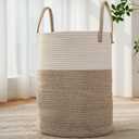 JMvicyroam Large Woven Laundry Basket Hamper,60L Cotton Rope Storage Bin for Blankets, Toys and Clothes, Decorative Tall Nursery Hamper for Living Room, Baby Nursery, Bathroom and Bedroom, Brown