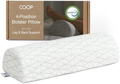 Coop Home Goods Four Position Adjustable Support Pillow, 21 x 8 Half-Moon Shape with Memory Foam Insert, Wedge Pillow for Knee, Leg, Neck, Lumbar and Pressure Points Support