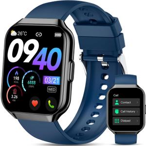 Smart Watch for Women Men(Answer/Make Call), Smartwatch 1.96" HD Fitness Activity with with Heart Rate/Pedometer/Sleep/IP68 Waterproof, Bluetooth Call/ 110+ Sport Running Watch for Android iOS Blue