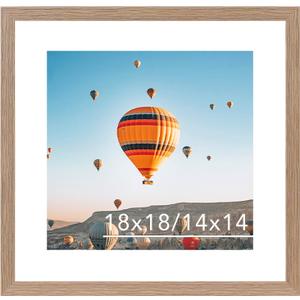 18x18 Picture Frame Rustic Brown with 14x14 Mat, Display Photo 14x14 with Mat or 18 x 18 Without Mat, Wall Hanging Large 18x18 Poster Frame with Shatter Resistant Plexiglass, Rustic Brown