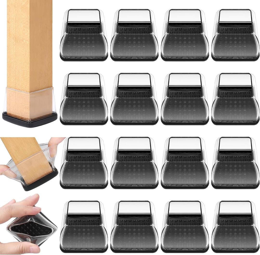 16PCS Furniture Sliders for Carpeted Floors, Extra Large Chair Leg Sliders for Carpet & Hardwood, Square Teflon Chair Glides Magic Super Sliders Covers Furniture Pads(Clear, Fit 1.5"-2")